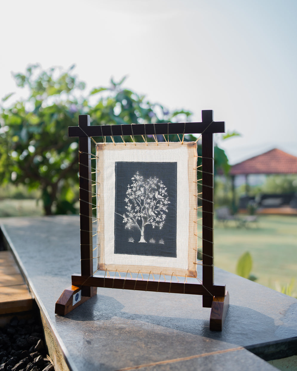 Banyan Fabric Desk Art in Wood